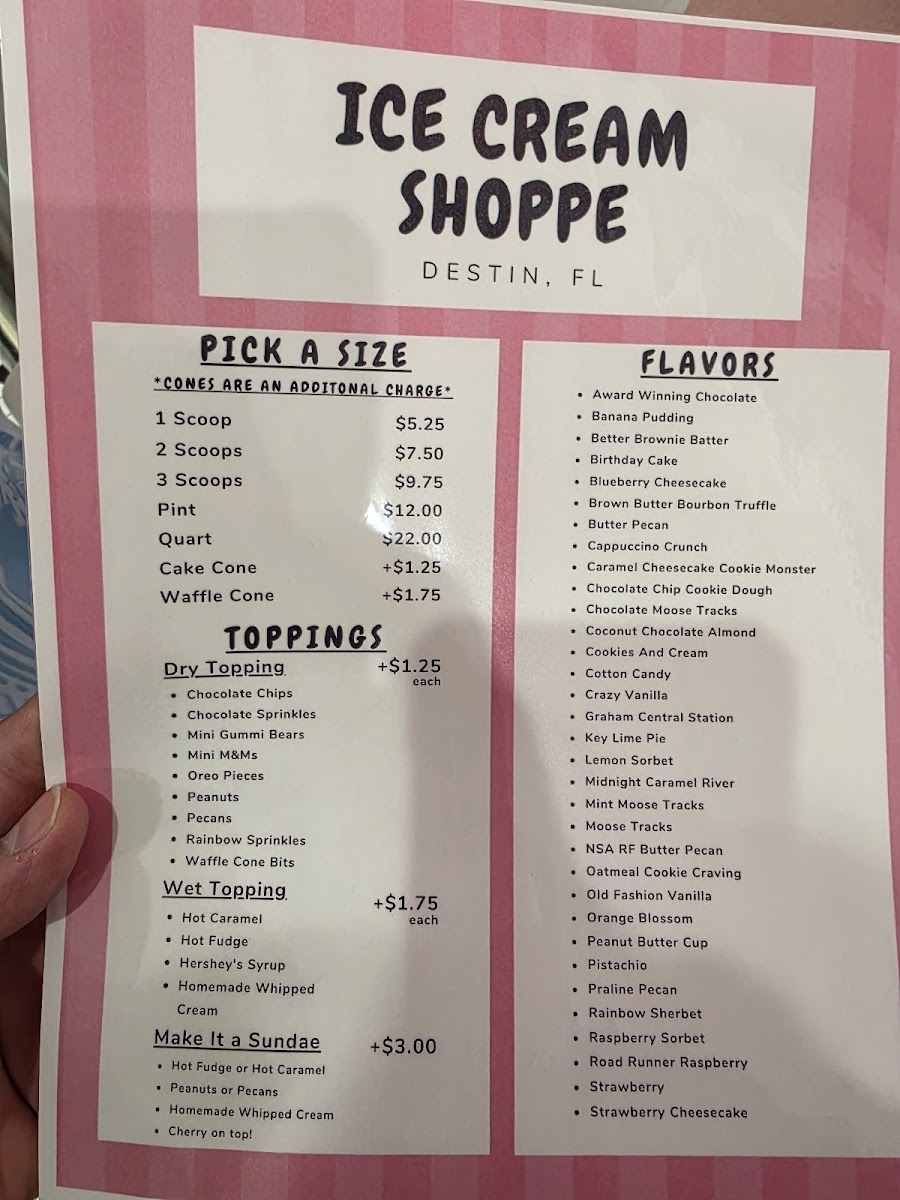 Ice Cream Shoppe of Destin, FL Menu - Image 1